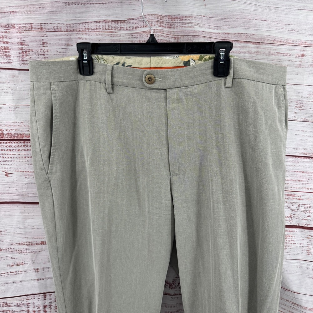 Tommy Bahama Dress Pants Mens 40x27 Silk Herringbone Flat Front Khaki Trousers - Picture 2 of 9